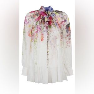 Zimmermann Floral Prima Smocked Ruched Shirt Blouse Size 1 NEW!